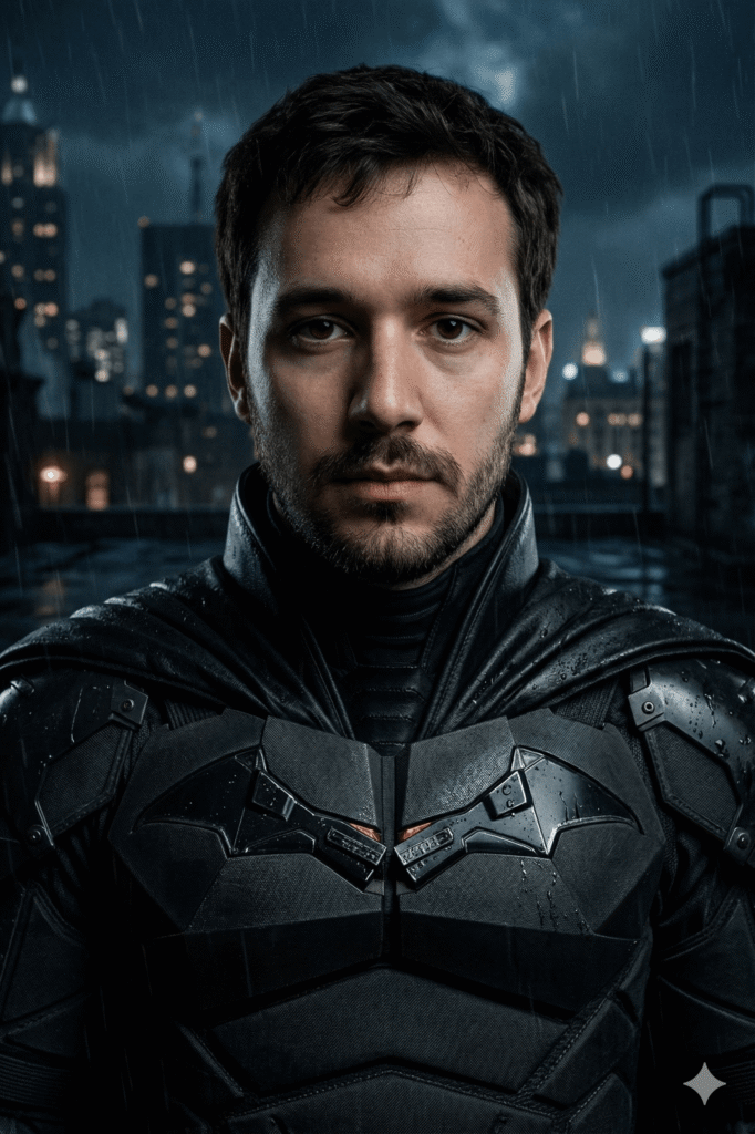 Gotham’ın Gölgesi: Sizin Yüzünüzle Efsanevi Kara Şövalye Olun AI promptu