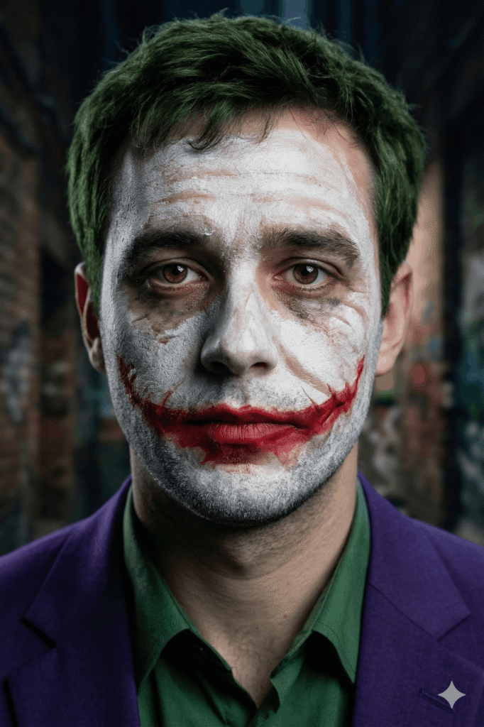 Joker’in Gizemli Yüzü: Karanlığın Sanatsal Portresi Sizi Bekliyor AI promptu