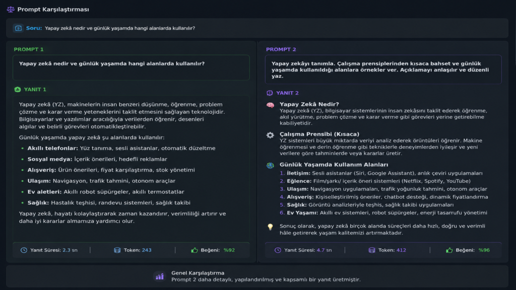 prompt mühendisliği örneği iyi ve kötü karşılaştırma